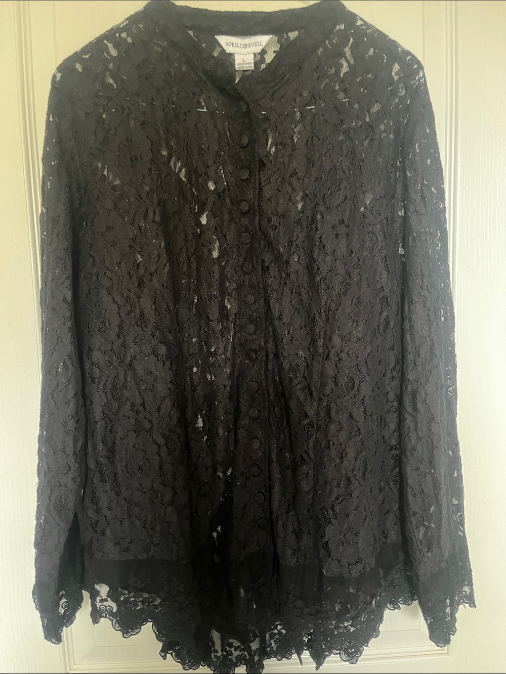 April Cornell Black Lace Button-Front Jacket